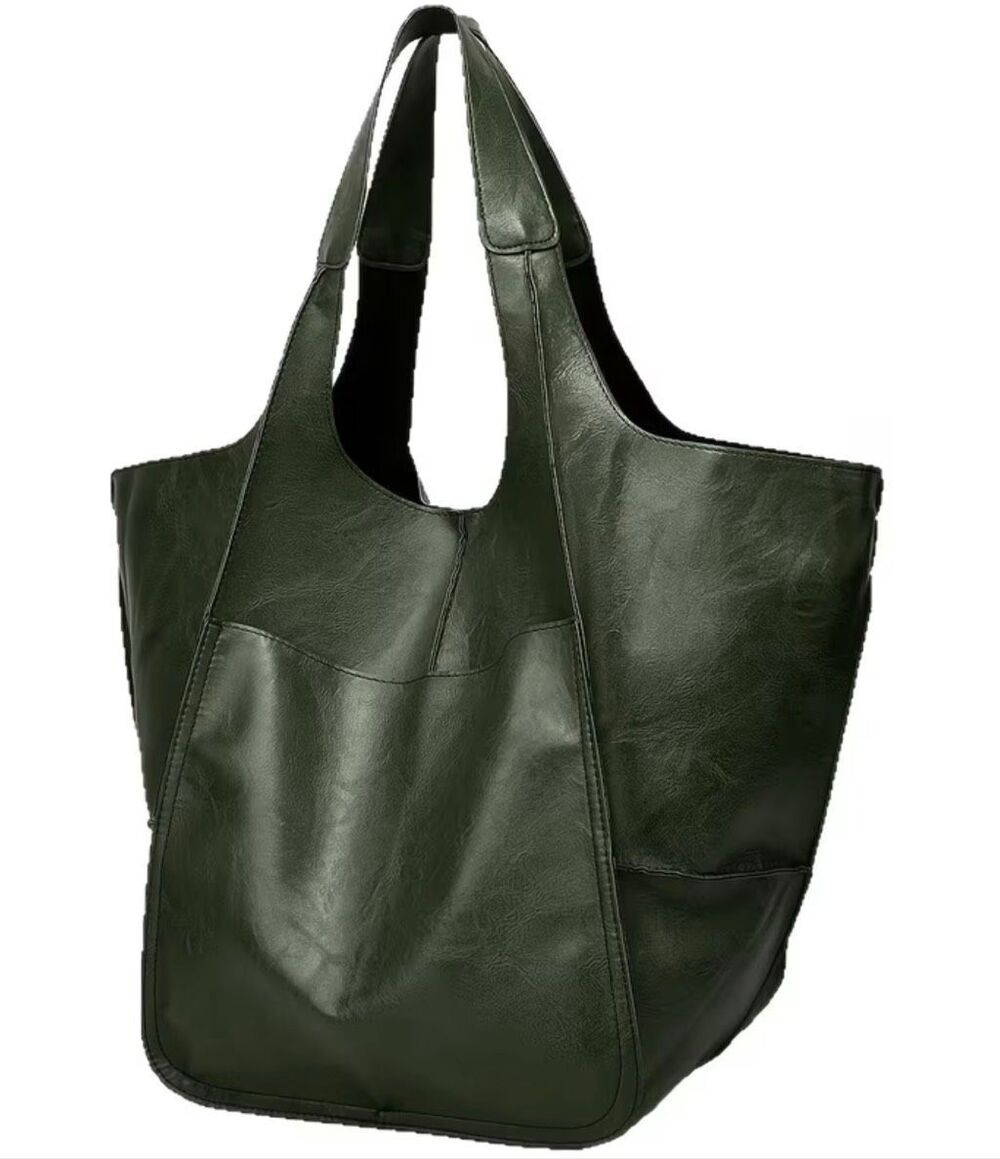 Italian Luxury Boutique Vegan Leather Tote Shoulder Bag Forest Green NWOT - Picture 2 of 7